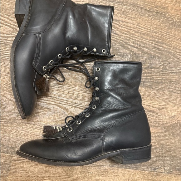 Larry Mahan 9.5 EUC minor wear Black Lace-Up Women's Boots- front tassel - Picture 10 of 16